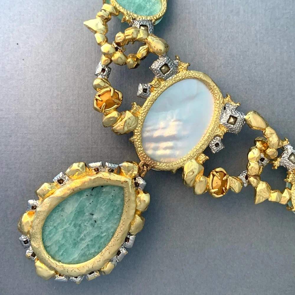 ALEXIS BITTAR • NEW Elements Amazonite Mother-Of-Pearl Crystal Bib Necklace